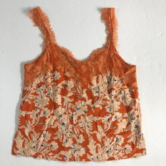 Sam Edelman Tank Top Medium V-Neck Lace Orange White Floral Fairycore NWT - Picture 5 of 10